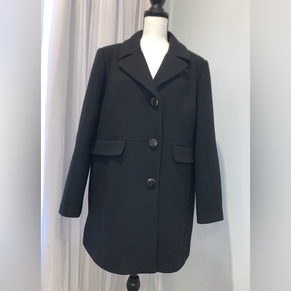 Kate spade DESIGNER  Pea coat black wool poly jacket women’s size XL
